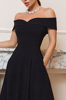 Load image into Gallery viewer, Off the Shoulder A-Line Black Tie Dress