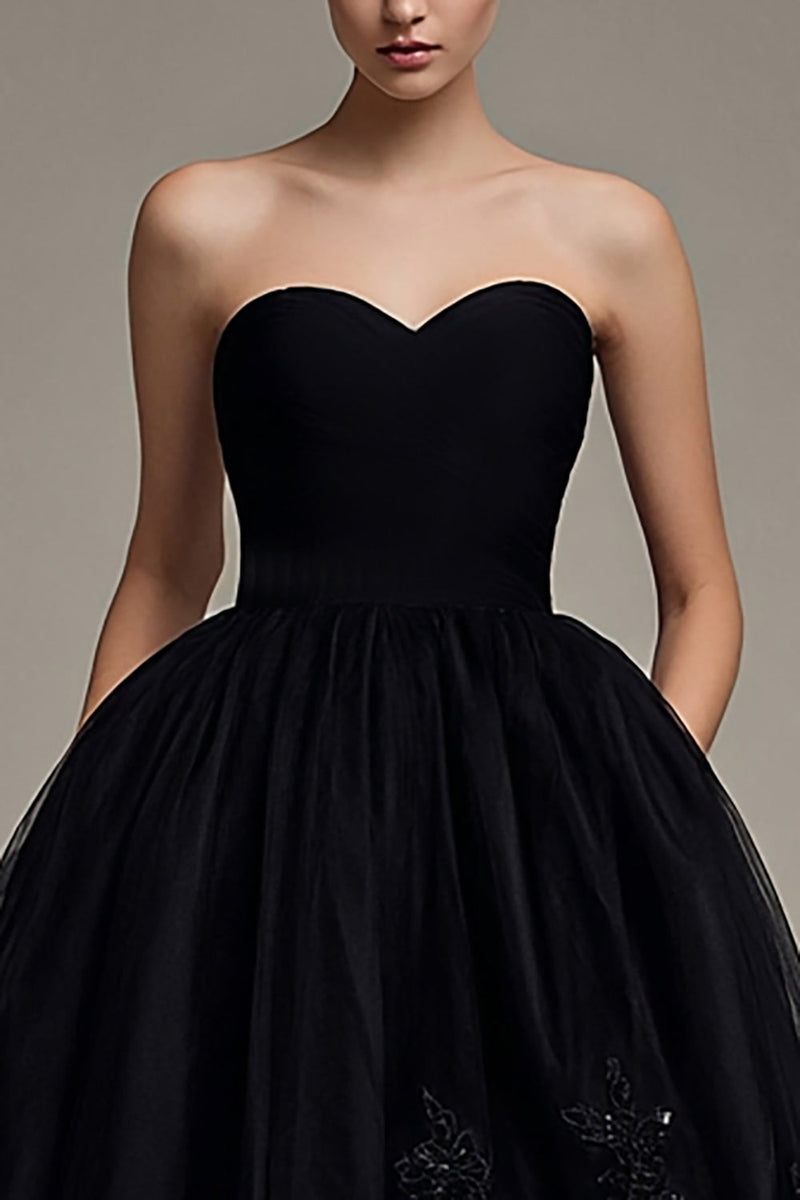 Load image into Gallery viewer, Sparkly Princess Black Maxi Tulle Formal Dress with Appliques