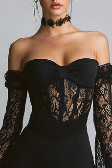 Black Bodycon Short Corset Cocktail Dress with Lace