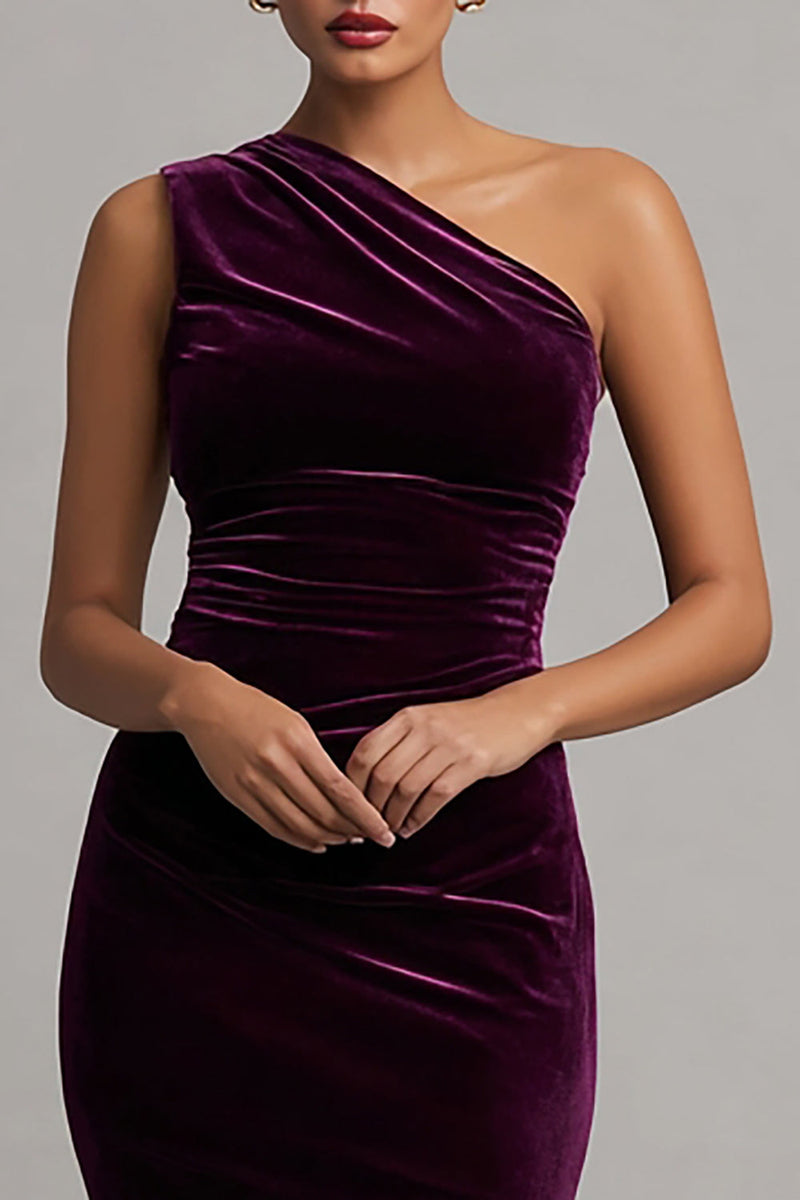 Load image into Gallery viewer, Plum Velvet Ruched Mermaid Maxi Holiday Party Dress