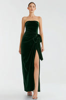Load image into Gallery viewer, Velvet Pine Maxi Holiday Party Dress with Slit