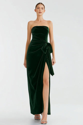 Velvet Pine Maxi Holiday Party Dress with Slit