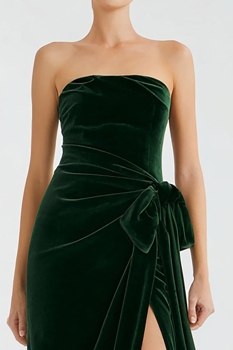 Load image into Gallery viewer, Velvet Pine Maxi Holiday Party Dress with Slit