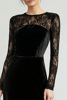Black Sheath Velvet Long Holiday Party Dress with Lace