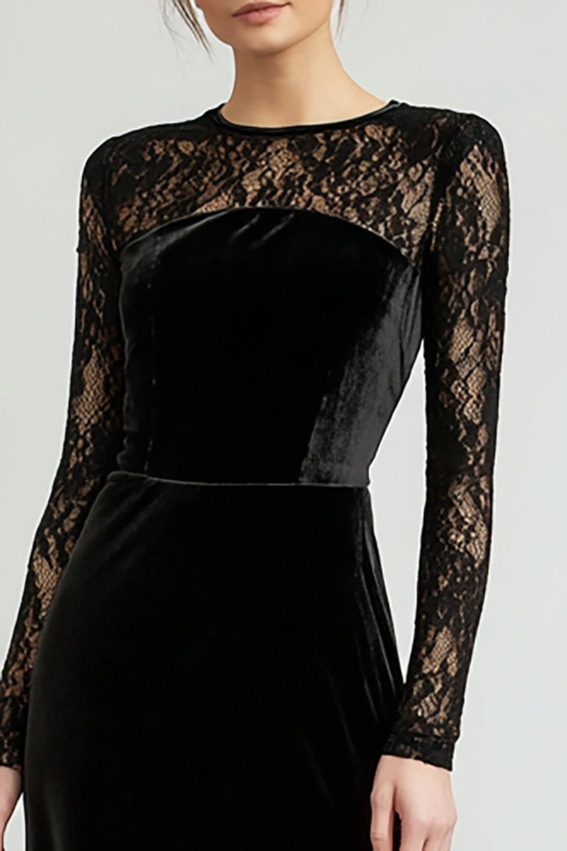 Load image into Gallery viewer, Black Sheath Velvet Long Holiday Party Dress with Lace
