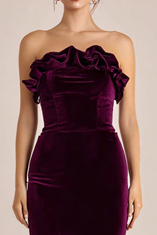 Plum Maxi Velvet Holiday Party Dress with Ruffles