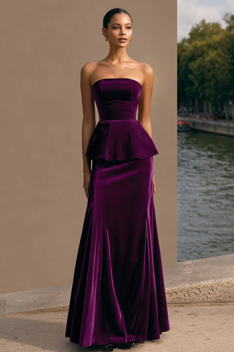 Load image into Gallery viewer, Plum Velvet Maxi Sheath Holiday Party Dress