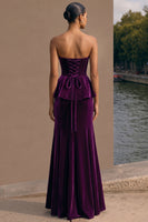 Load image into Gallery viewer, Plum Velvet Maxi Sheath Holiday Party Dress