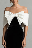 Load image into Gallery viewer, Black and White Maxi Velvet Holiday Party Dress with Bow
