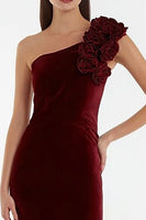 Load image into Gallery viewer, Velvet Burgundy Long Holiday Party Dress with 3D Flowers