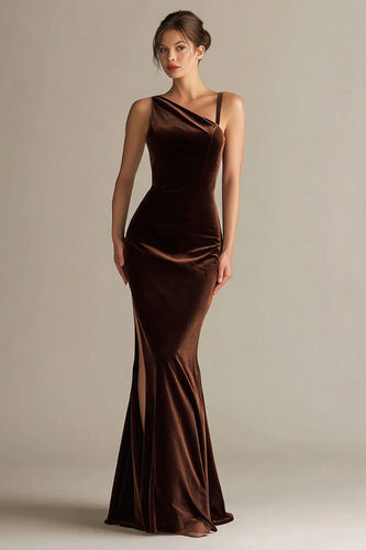 Dark Brown Velvet Maxi Mermaid Holiday Party Dress