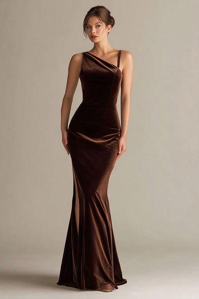 Dark Brown Velvet Maxi Mermaid Holiday Party Dress