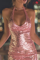 Load image into Gallery viewer, Sparkly Pink Sequin Bodycon Short Cocktail Dress