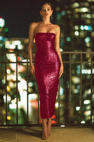 Load image into Gallery viewer, Sparkly Olive Bodycon Strapless Sequin Midi Cocktail Dress