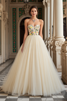 Load image into Gallery viewer, Ivory Tulle Floral A Line Sweetheart Long Prom Dress