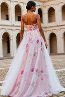 Load image into Gallery viewer, Sparkly Pink Floral Strapless Long Beaded Prom Dress