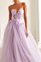 Load image into Gallery viewer, Lilac Tulle Floral A Line Sweetheart Long Prom Dress