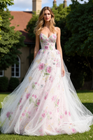 Load image into Gallery viewer, Sparkly Princess White Floral Long Prom Dress
