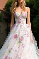Load image into Gallery viewer, Sparkly Princess White Floral Long Prom Dress