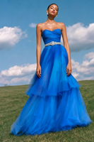Load image into Gallery viewer, Sparkly Royal Blue A-Line Sweetheart Tiered Long Prom Dress with Beading