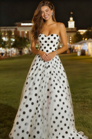 Load image into Gallery viewer, White and Black Polka Dots A-Line Tulle Sweetheart Long Prom Dress
