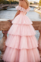 Load image into Gallery viewer, Light Pink Tiered A-Line Tulle Long Corset Prom Dress with Ruffles
