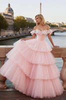 Load image into Gallery viewer, Light Pink Tiered A-Line Tulle Long Corset Prom Dress with Ruffles