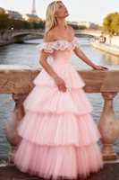 Load image into Gallery viewer, Light Pink Tiered A-Line Tulle Long Corset Prom Dress with Ruffles