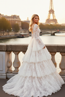 Load image into Gallery viewer, White Lace Corset Long Sleeve Bridal Dress with Ruffles