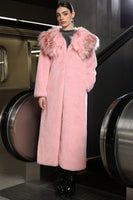 Load image into Gallery viewer, Pink Wide Collar Long Faux Fur Coat
