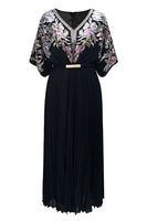 Load image into Gallery viewer, Sparkly Black V Neck Pleated 1920s Flapper Dress with Belt