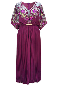 Sparkly Black V Neck Pleated 1920s Flapper Dress with Belt