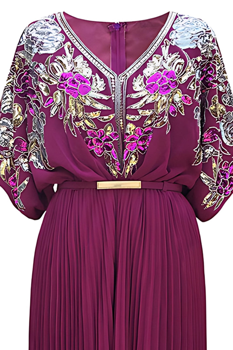 Load image into Gallery viewer, Sparkly Black V Neck Pleated 1920s Flapper Dress with Belt