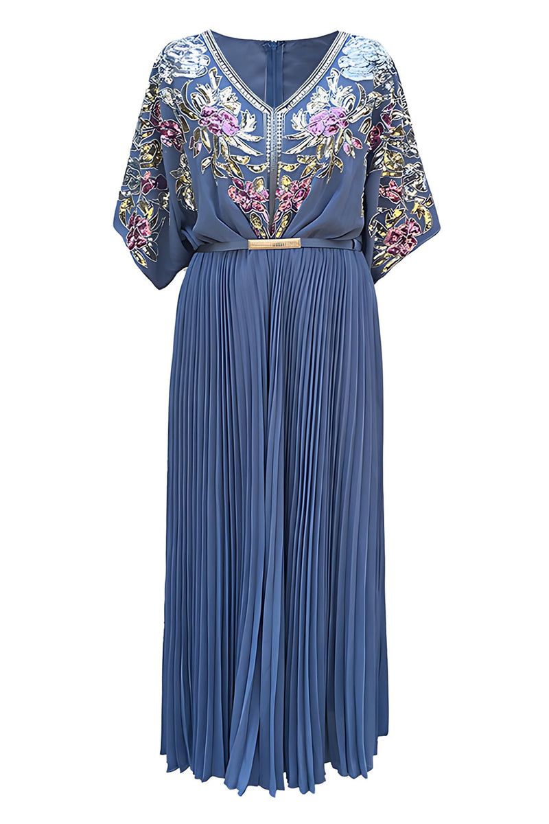 Load image into Gallery viewer, Sparkly Black V Neck Pleated 1920s Flapper Dress with Belt