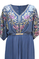 Load image into Gallery viewer, Sparkly Black V Neck Pleated 1920s Flapper Dress with Belt