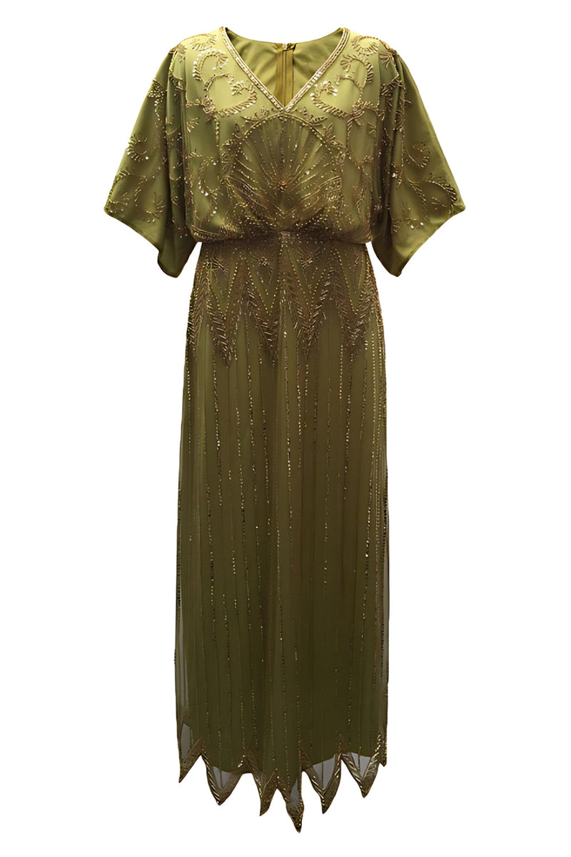 Load image into Gallery viewer, Sparkly Black Golden V Neck Sequin Flapper Dress with Sleeves