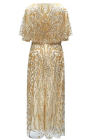 Load image into Gallery viewer, Apricot Sparkly Round Neck Long 1920s Flapper Dress with Cape