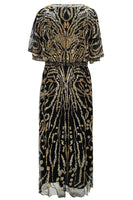 Load image into Gallery viewer, Apricot Sparkly Round Neck Long 1920s Flapper Dress with Cape