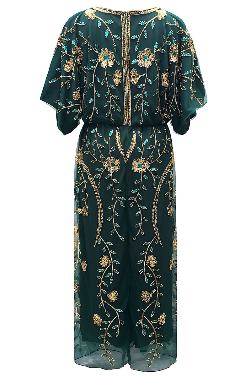 Load image into Gallery viewer, Sparkly Black V Neck Beaded Flapper Dress with Sleeves