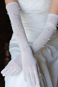 Tulle White Bridal Gloves with Pearls