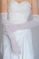 Load image into Gallery viewer, Tulle White Bridal Gloves with Pearls