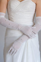 Load image into Gallery viewer, Tulle White Bridal Gloves with Pearls