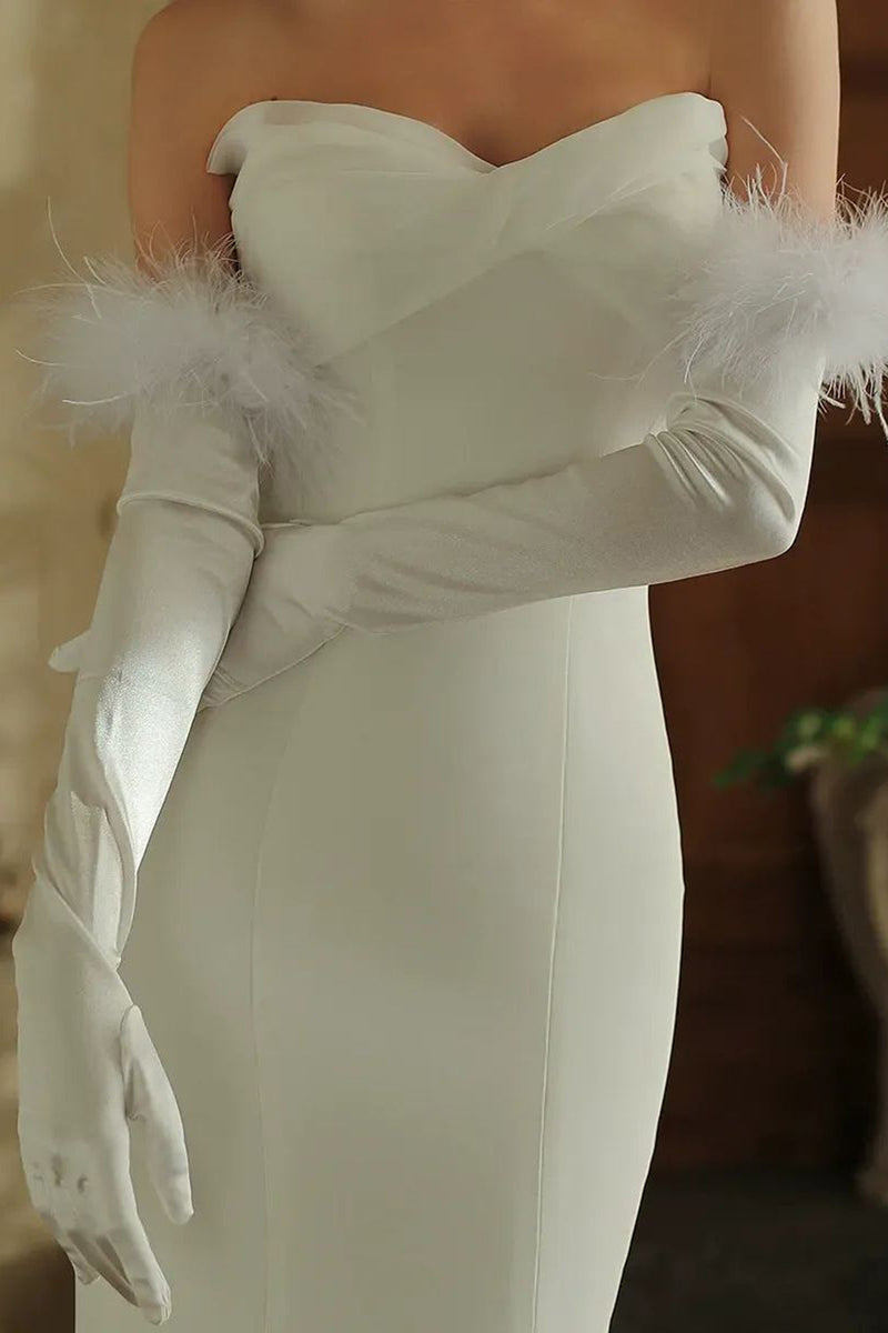Load image into Gallery viewer, Bridal White Gloves with Feathers