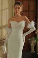 Load image into Gallery viewer, Bridal White Gloves with Feathers