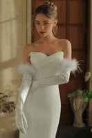 Load image into Gallery viewer, Bridal White Gloves with Feathers