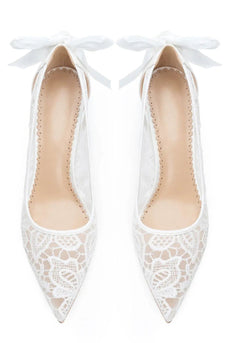 Ivory Pointed Toe Lace Up Stiletto Pump Bridal Heels