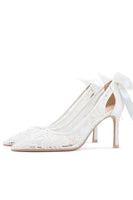 Load image into Gallery viewer, Ivory Pointed Toe Lace Up Stiletto Pump Bridal Heels