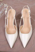 Load image into Gallery viewer, Ivory Point Toe Satin Pearls Wedding Stiletto Heels with Bow