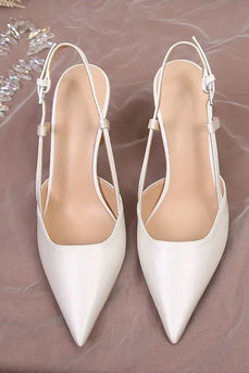 Ivory Point Toe Satin Pearls Wedding Stiletto Heels with Bow