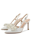 Load image into Gallery viewer, Ivory Point Toe Satin Pearls Wedding Stiletto Heels with Bow